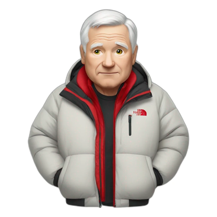 old white man overweight with black and red supreme north face jacket sticker