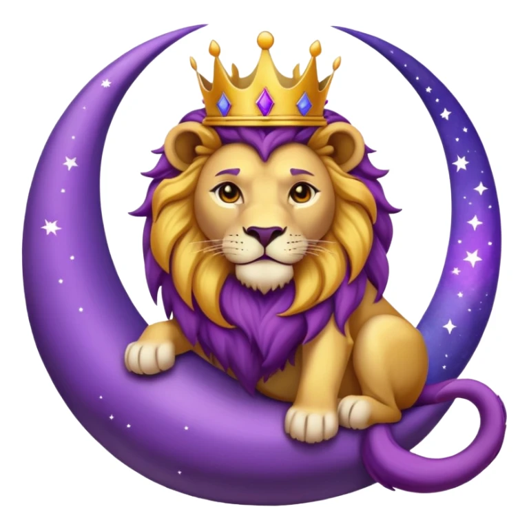 Lion with a crown sitting on a purple crescent moon  sticker