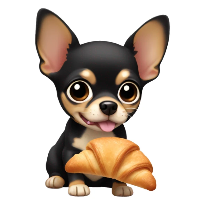 black and tan chihuahua puppy eating a croissant  sticker
