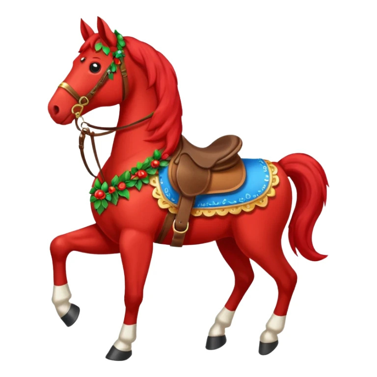 Christmas red horse with a full-length sticker