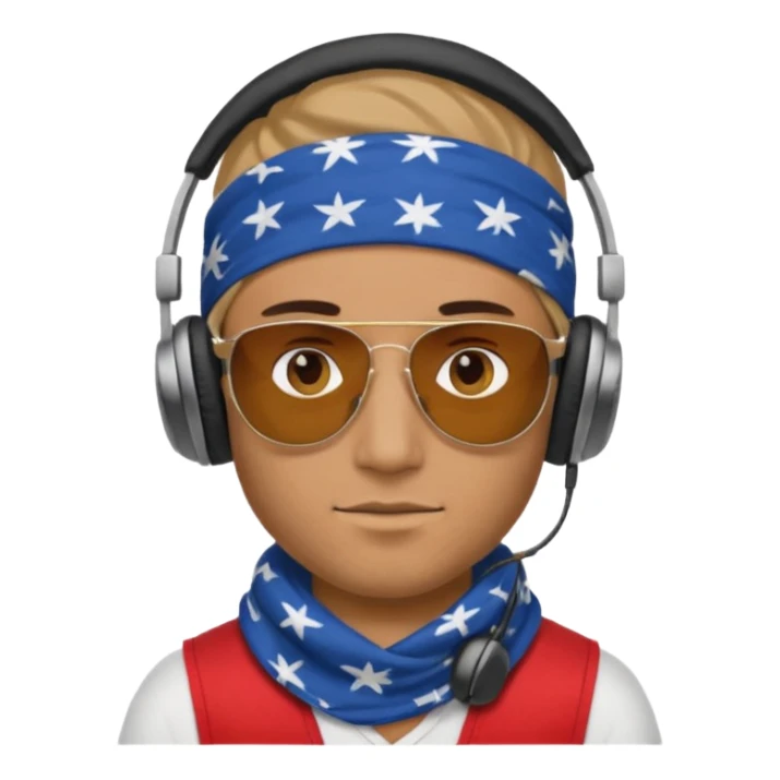 man with shades, headphones and bandana sticker