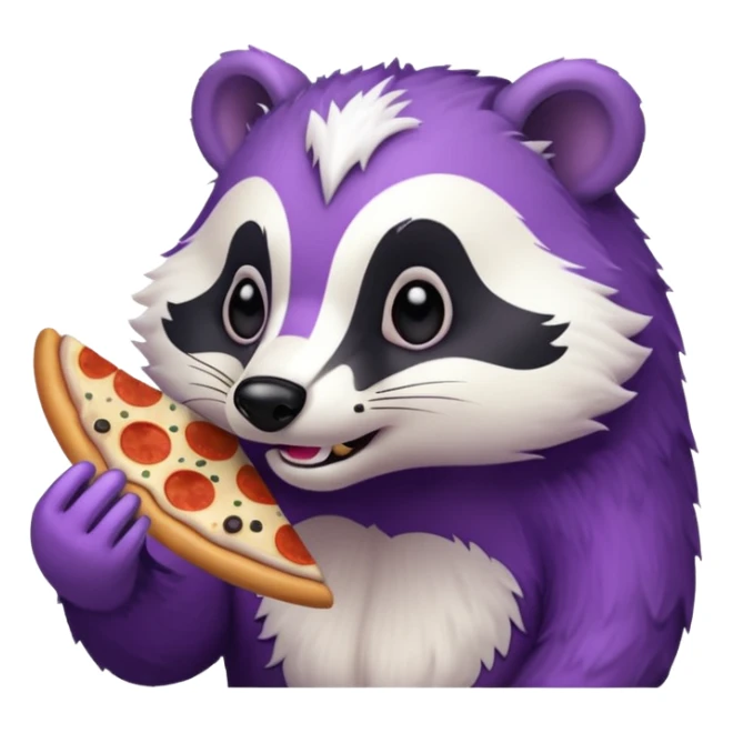 badger eating pizza purple and white sticker