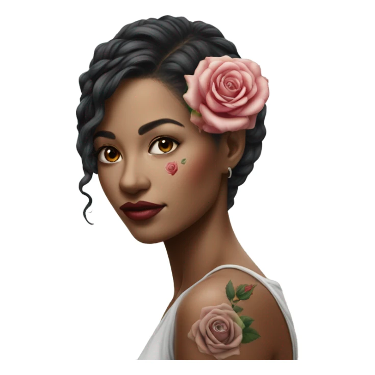 Hyper Realistic beautiful woman model with a small rose tattoo sticker
