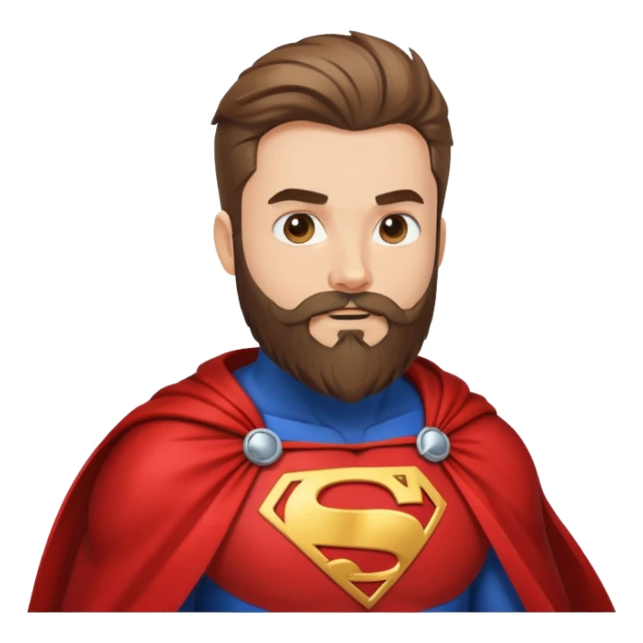 superhero with beard-themed costume, cape that looks like flowing beard hair, beard emblem on chest sticker