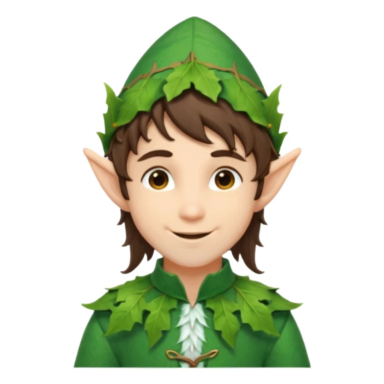 handsome elf with messy brunette hair wearing a leafy outfit and smile confidently sticker