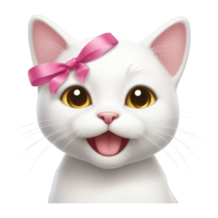 White cat smiling cutely with a cute pink ribbon on her head  sticker