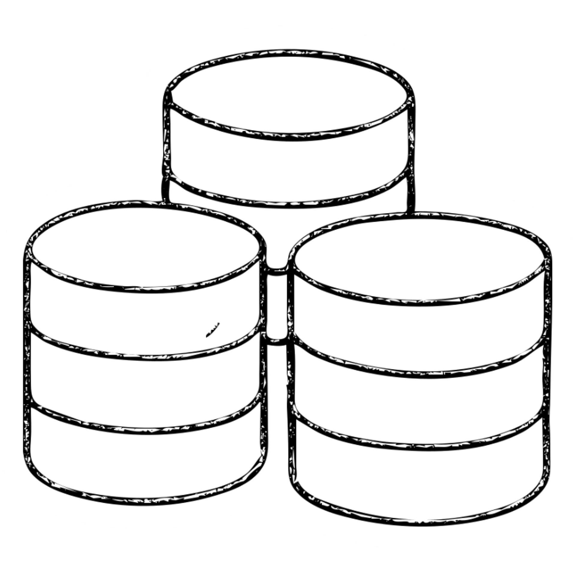 minimalist hand-drawn outlined hoard of database cylinders with worn distressed effect sticker