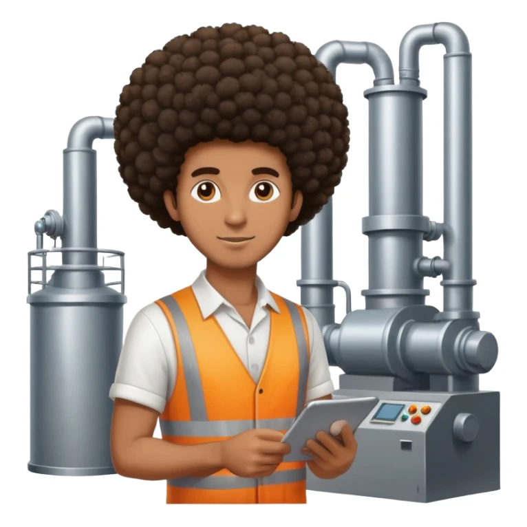 Brown skinned tall guy with Afro working in a factory  sticker