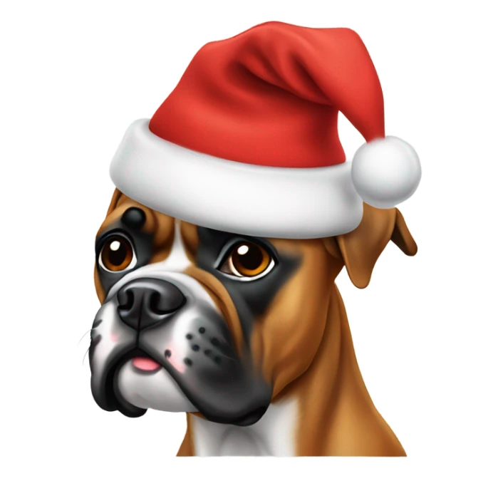 Boxer dog wearing a Christmas hat sticker