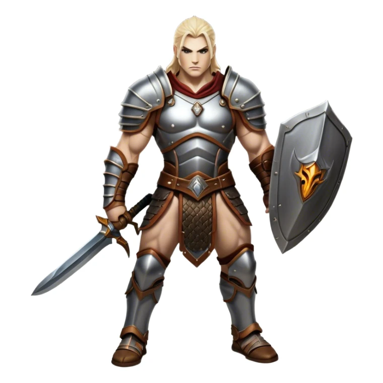 Cinematic Realistic WoW Human Warrior Portrait, captured in a dynamic, battle-ready stance, muscles defined beneath intricately detailed steel armor accented with rich leather. His chiseled visage and determined gaze are rendered with lifelike texture and dynamic natural lighting, high shine, evoking the fierce, relentless spirit of a human warrior in the midst of combat. sticker