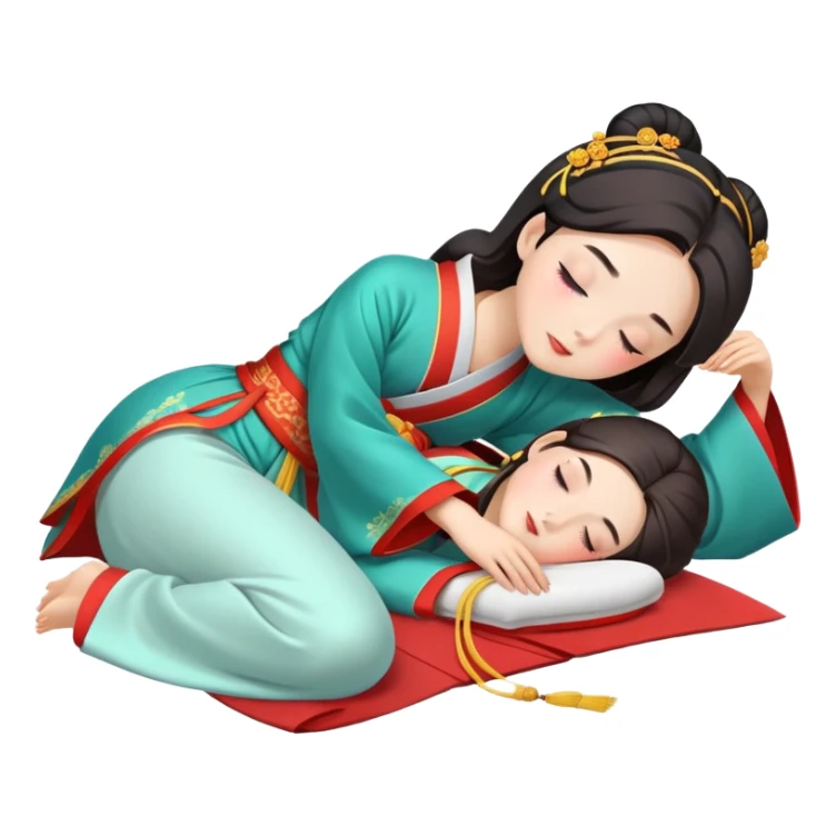 Beautiful girl in Hanfu lying on the ground sleeping sticker