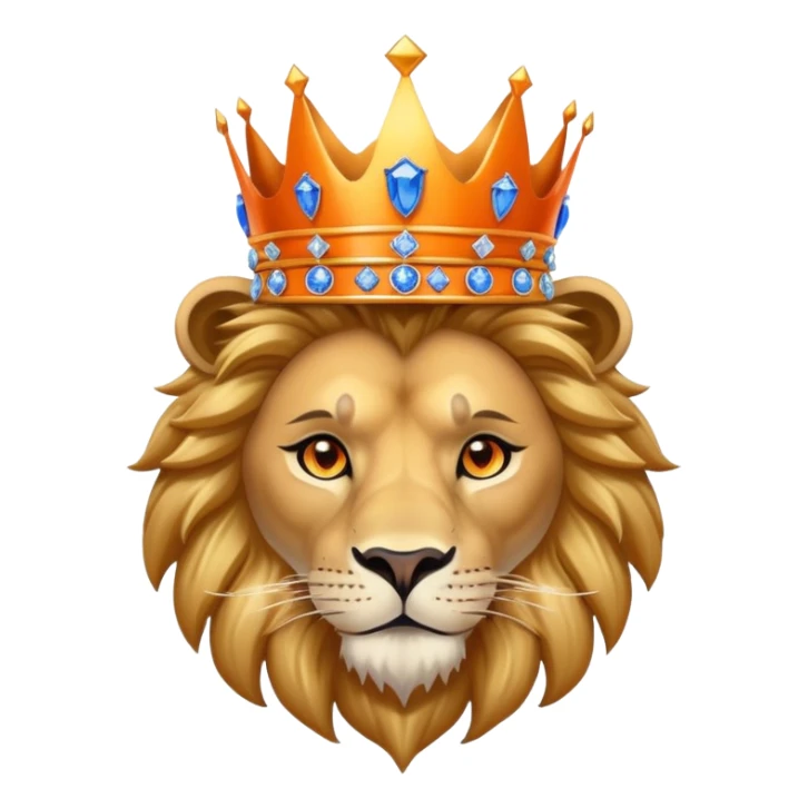 A whole lion wearing a knicks jersey and a gold grown with blue gems sticker