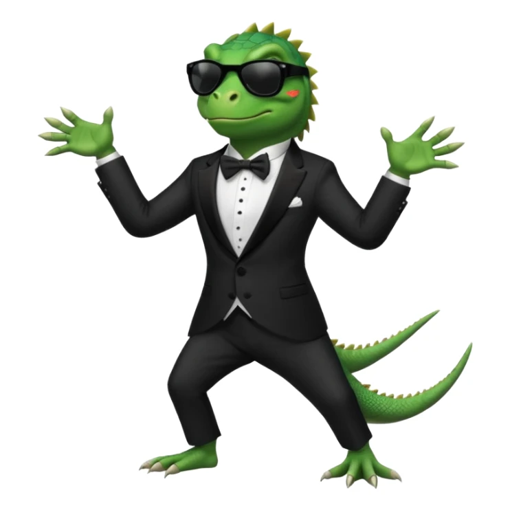 capitalist iguana banker in tuxedo and black sunglasses dancing sticker