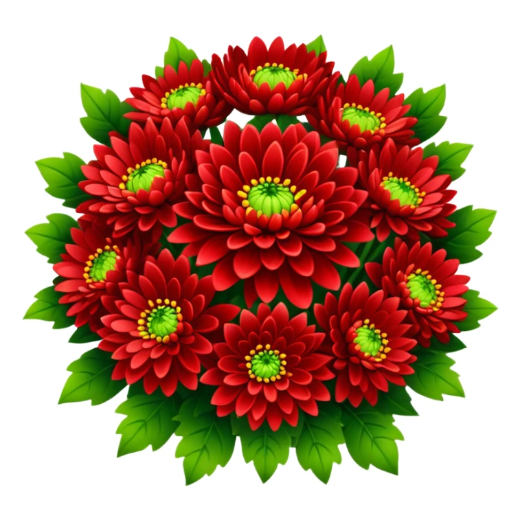 big bouquet Bright Red Chrysanthemum, luxuriant, leaf, bud sticker
