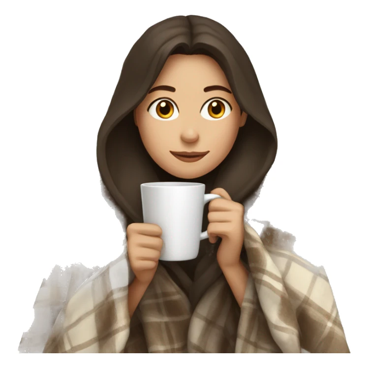 Brunette girl in a cozy blanket drinking a coffee sticker