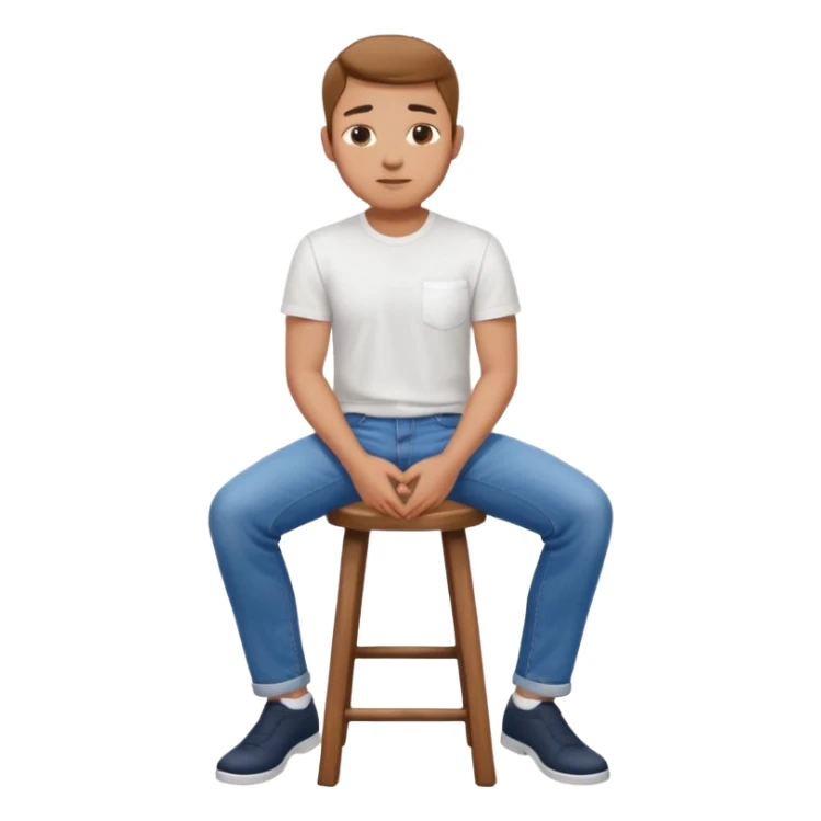 a person sitting on stool straight backside putting hand on legs sticker