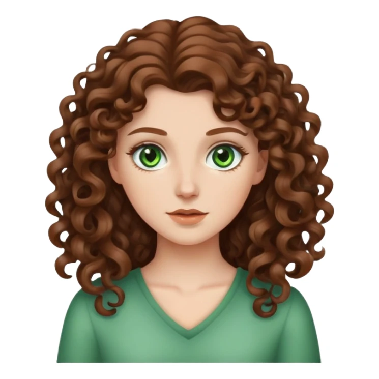 White girl with long brown hair curly green eyes sticker
