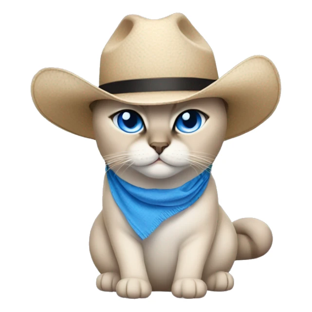 Fat Siamese cat crossed blue eyes lavender cowboy hat sticker