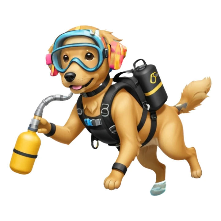 dog wearing scuba gear dive into the sea with diver mask and oxygen tank sticker