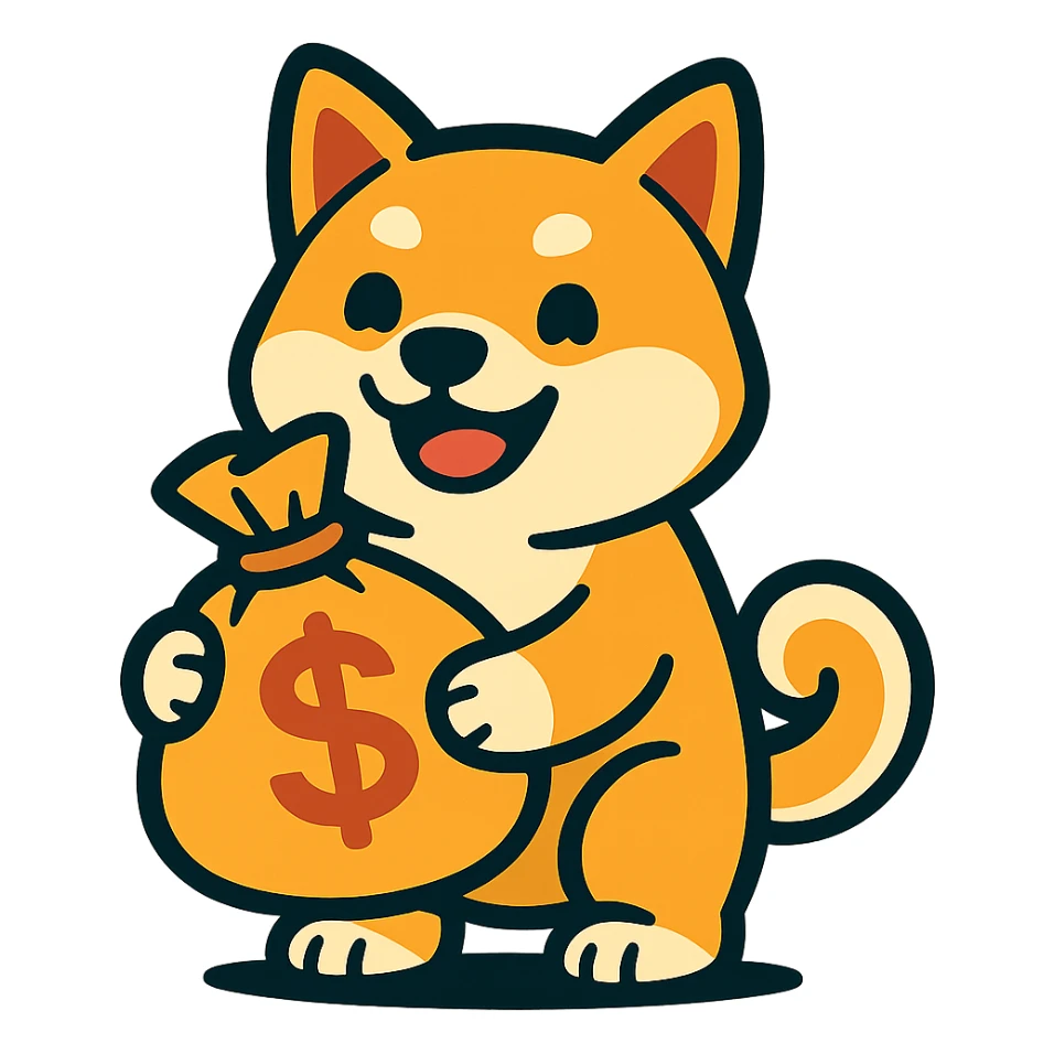 shiba inu with a bag of money sticker