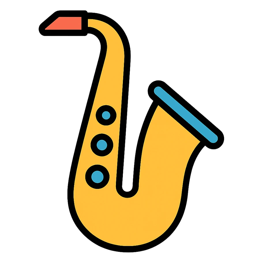 saxophone, modern icon style, bold outline, clean look sticker