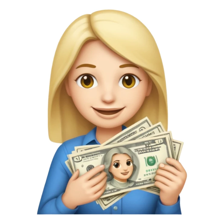 the shh quiet emoji holding a big statck of dollars sticker