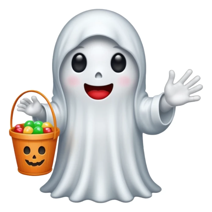 
Ghost holding candy bucket  cartoon -style/cute and transparent for a sticker  sticker