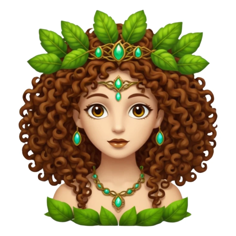 Psychedelic goddess of the forest with brown eyes , brown curly hair sticker