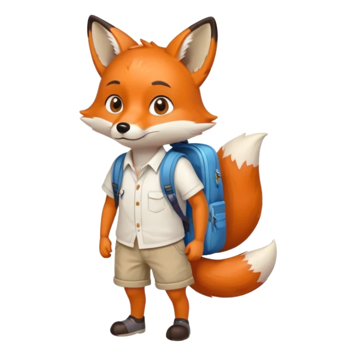 Fox wearing a shirt and shorts and a backpack  sticker