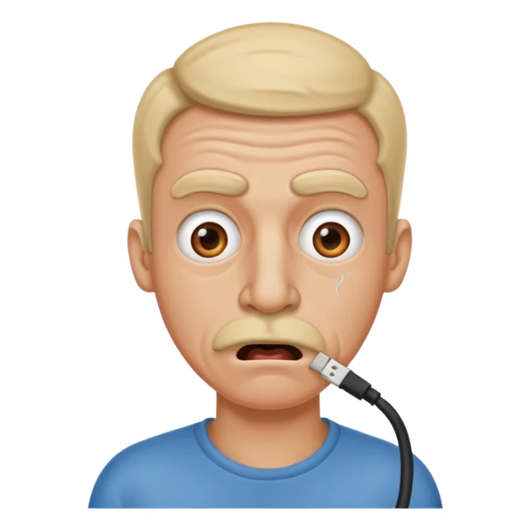 Silly man with LAN cable in his nose, cartoon shock sticker