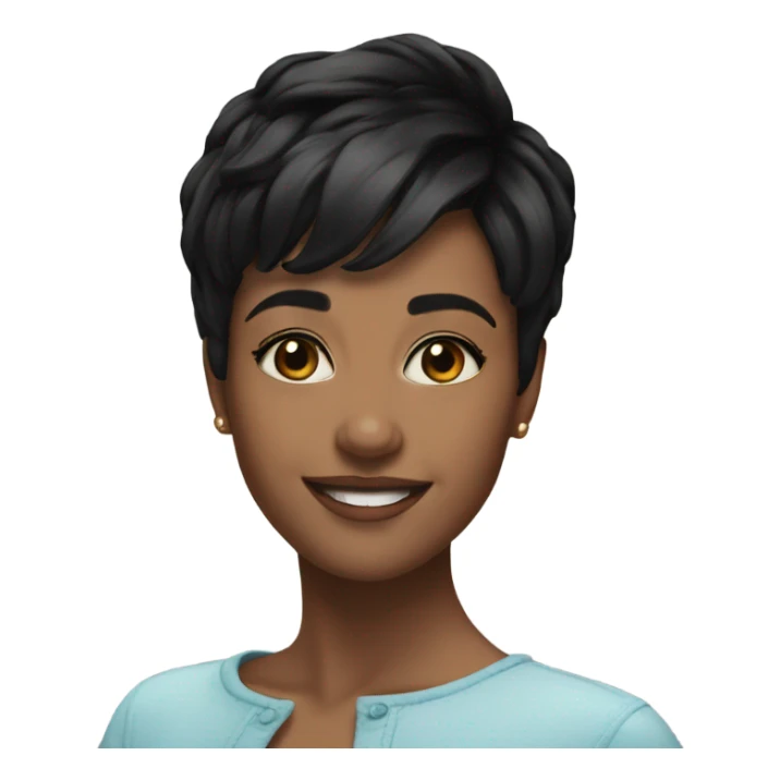 young pretty woman short pixie cut smiling, black hair sticker