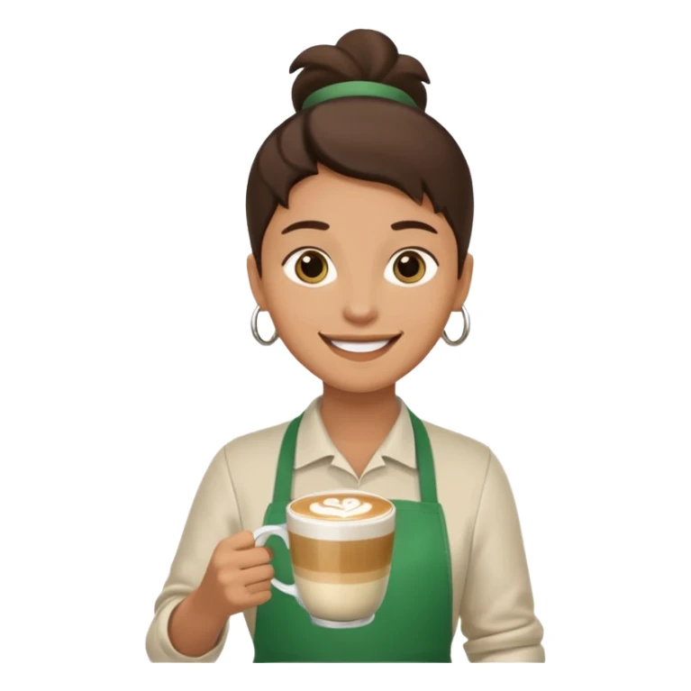 Barista + green apron + latte cup sticker