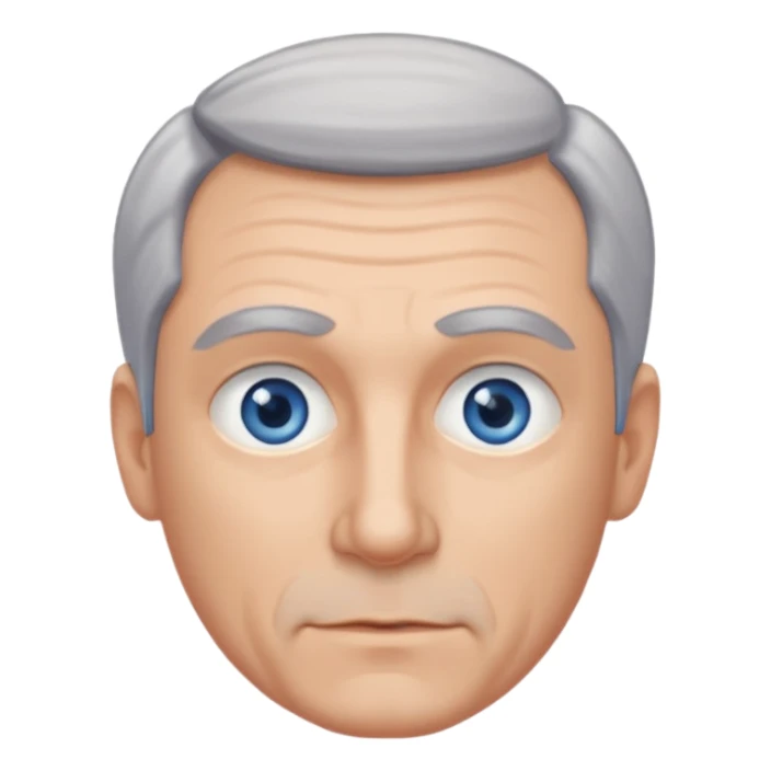 Middle aged man with receding grey hair and no beard, blue eyes sticker