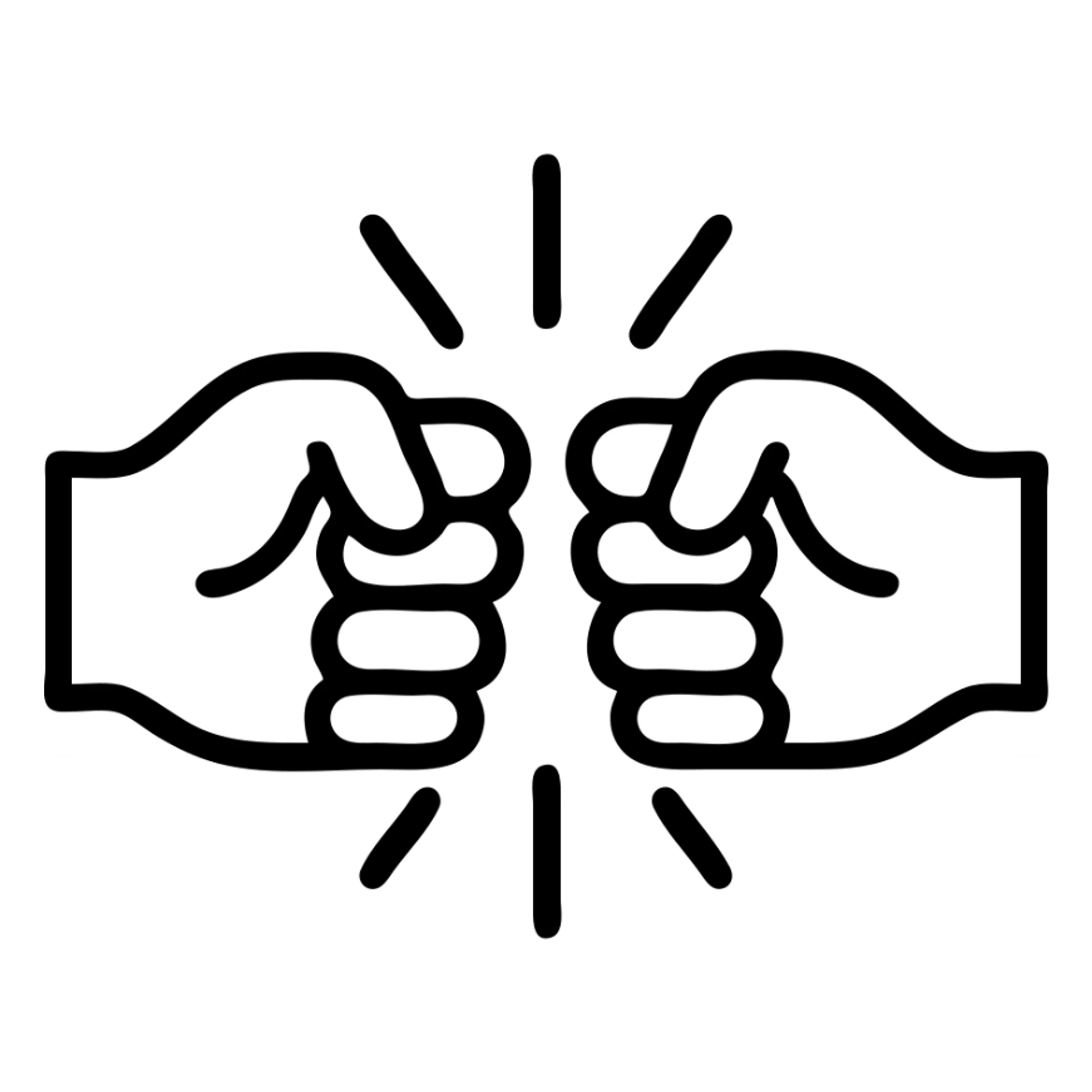 two fists meeting in a powerful punch, outlined icon style sticker
