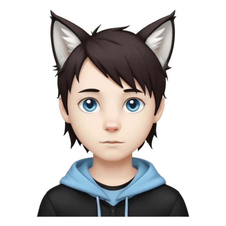 White cute boy with dark brown emo-style hair and white lynx ears sticker