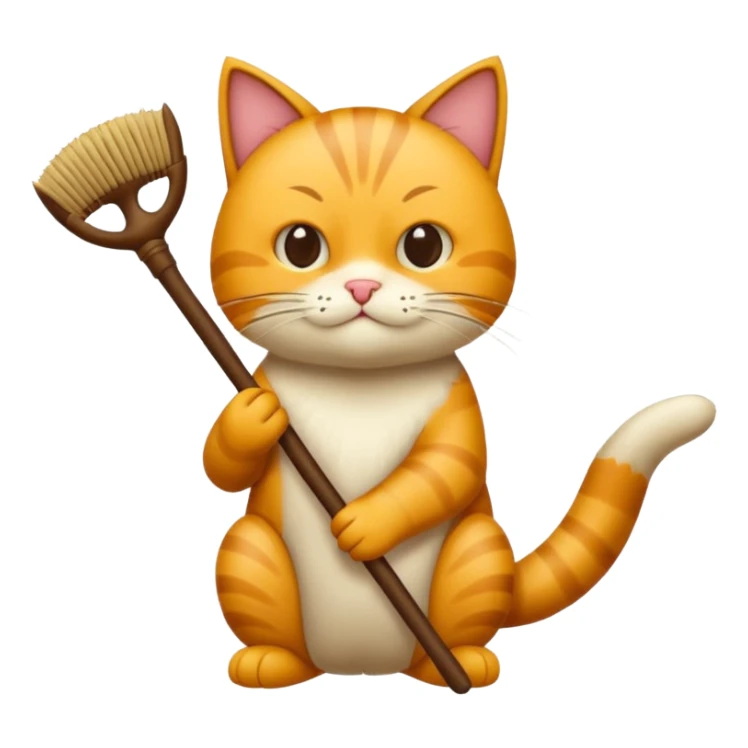 Un gato agarrando una escoba sticker