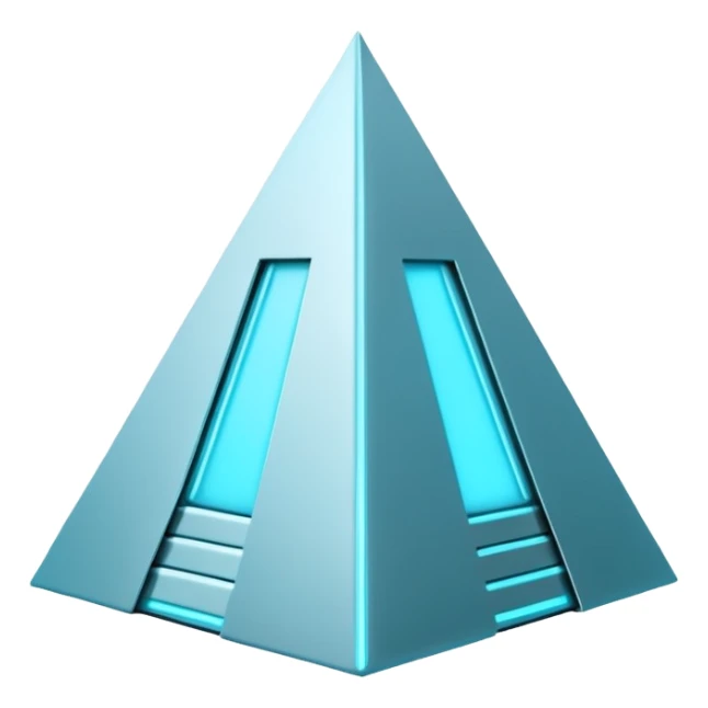 White metallic and cyan-glowing, futuristic pyramid  sticker