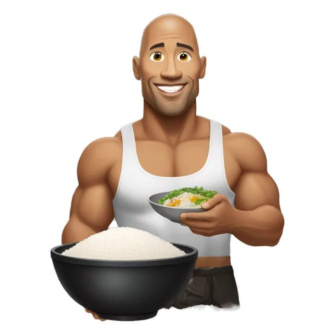 the rock with a bowl of rice in his hand realistic sticker