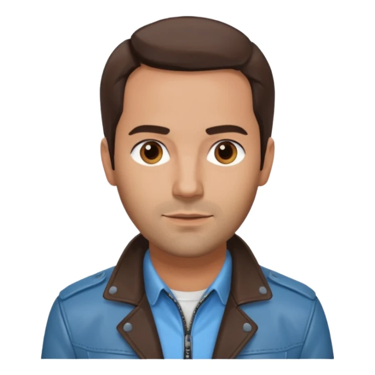 Alex Dimitriades light blue shirt, dark brown leather jacket sticker