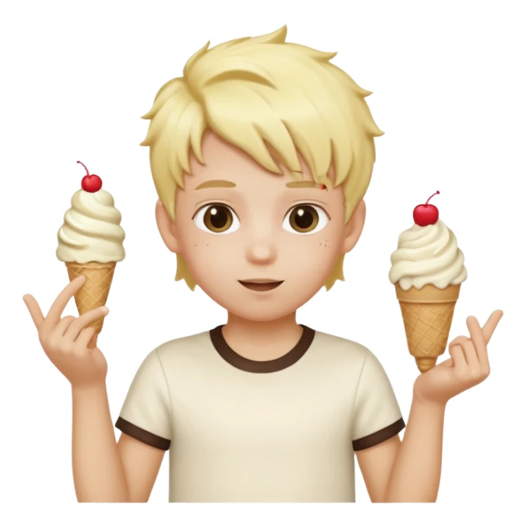 A kid with blonde icecream hair with two hands that are doing this 🫴 and flipped on the other side then have this emoji on the left hand 6️⃣ and this emoji in the other hand7️⃣ sticker