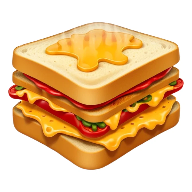 spicy sucuk sandwich object icon, toasted bread, sliced spicy sucuk inside, melted cheese, red chili peppers, steam coming out, 3D cartoon, mobile game icon style, centered, clean background, soft shadow, no text, no watermark
 sticker