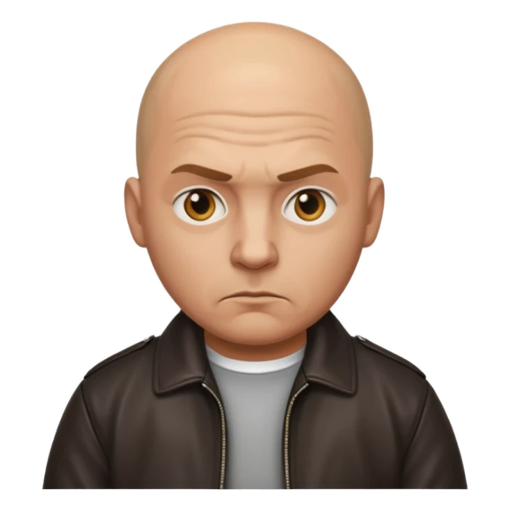 Bald Russian 1990s gangster emoji, leather jacket, , serious face with a bat sticker