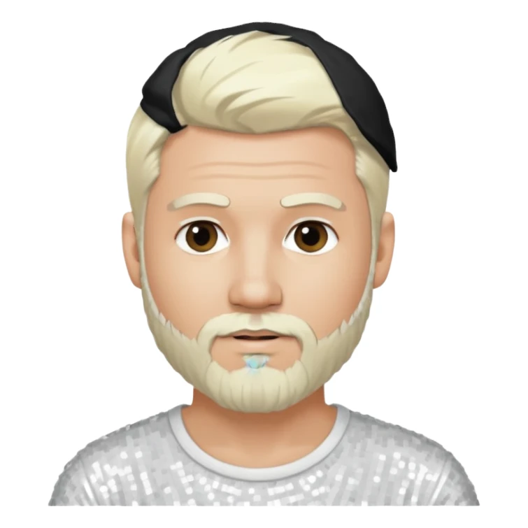 Justin Jeffre (b.1973) from 98 Degrees with platinum blonde hair and beard beard, white sequin outfit sticker