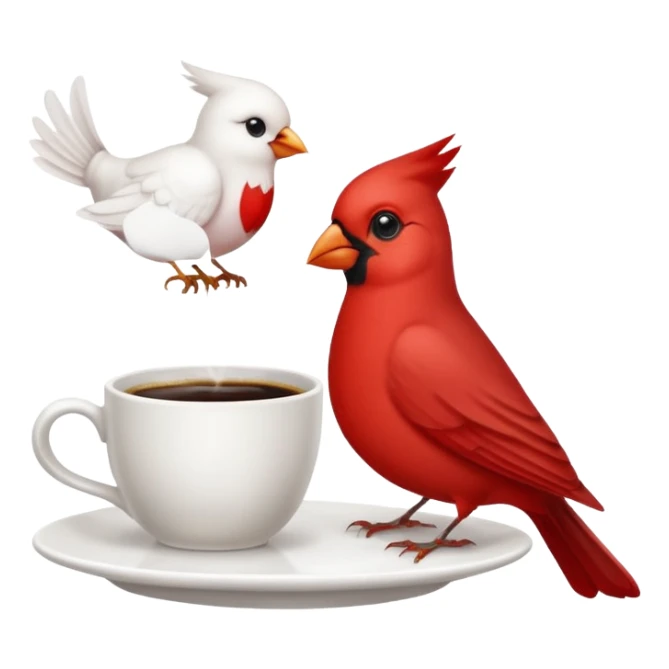 Happy cardinal bird with a dove and a cup of coffee sticker
