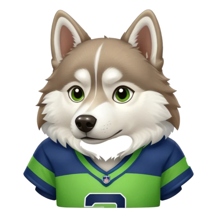 White brown husky with Seattle Seahawks gear sticker