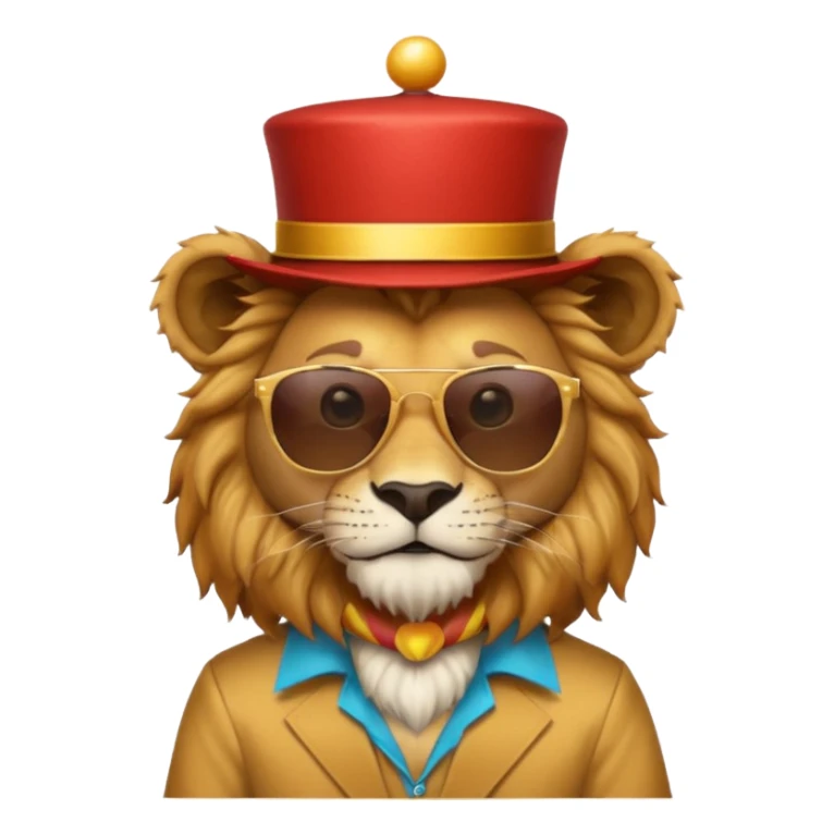 a sunglasses lion with circus hat and shirt sticker