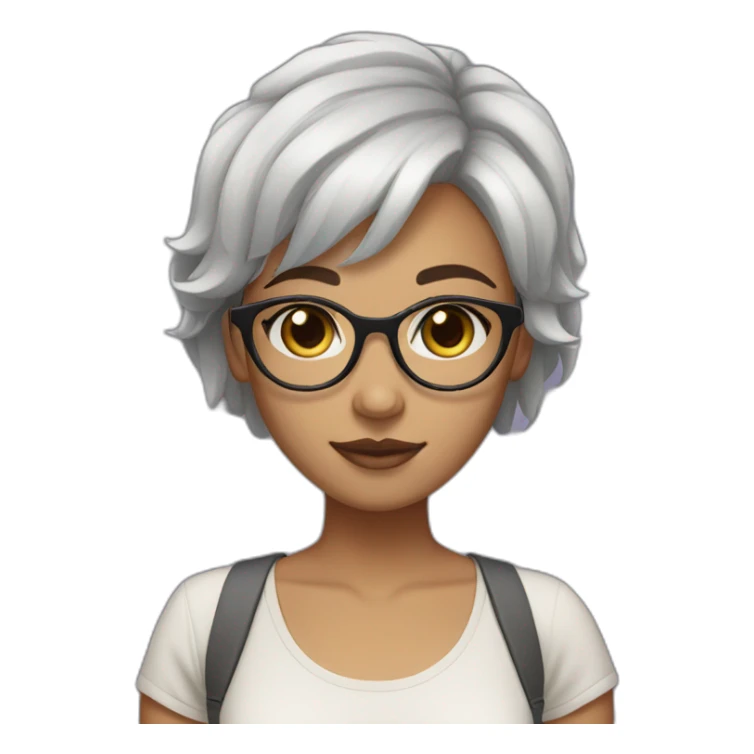 light skin girl, black short hair, eyeglasses, different size eyes sticker