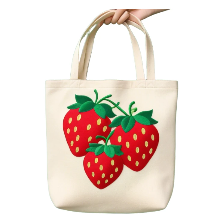 Canvas tote bag with embroidered strawberries  sticker