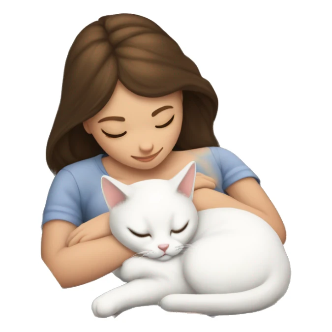 White kitty sleeping on brunette white girl's lap sticker