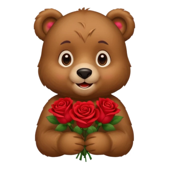 Cute bear with this emoji 🥹  holding roses with this emoji expression  sticker